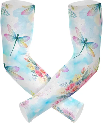 Miniatura 13 de Mangas de jardinería con diseño de libélula de flores, con agujero para el pulgar, protección solar, mangas para brazos para mujeres y hombres