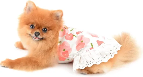 Miniatura 4 de SMALLLEE_LUCKY_STORE Lindo vestido floral de algodón con correa de algodón para mascotas, vestido de verano para perros pequeños, gatos, niñas