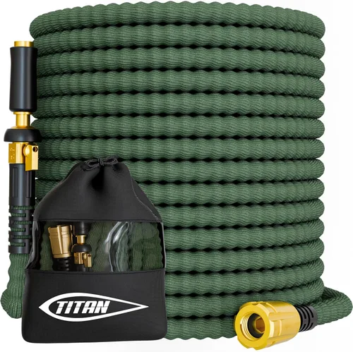 Miniatura 10 de Manguera de jardín flexible TITAN de 10 pies – Ultra ligera, manguera de agua resistente con accesorios de latón y boquilla de chorro – Sin