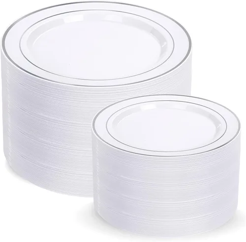 Miniatura 8 de I00000 200 Piezas de Platos de Plástico Transparente Marrón - Elegantes Platos de Fiesta Desechables de Plástico Incluyen 100 Platos de Cena 10