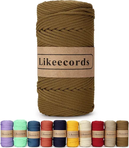 Miniatura 19 de Likeecords Cordón de macramé trenzado de poliéster de 0.157 in, 140 yardas/426 pies, hilo elástico para bolsa de ganchillo para manualidades, Verde