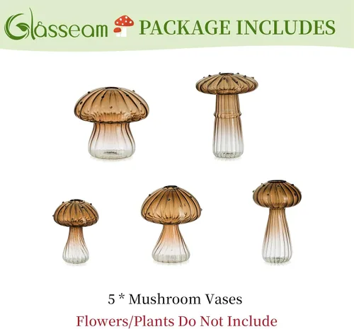 Miniatura 7 de Glasseam Jarrón de Seta de Cristal Ámbar: Lindo Juego de Jarrones Pequeños para Flores de 5 Jarrones Únicos Mini para Capullos para Centros de Mesa
