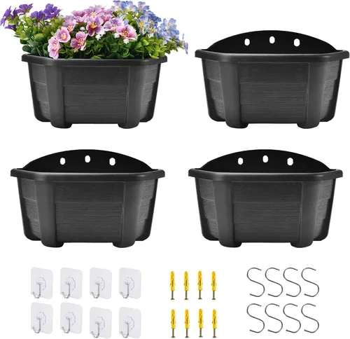 Miniatura 11 de ORIMERC Paquete de 4 macetas colgantes de pared de 9.8 pulgadas para plantas de interior, soporte para plantas de pared con orificio de drenaje