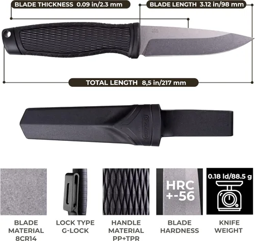 Miniatura 2 de Ganzo G806-BK Cuchillo de hoja fija 8CR14 Hoja de acero inoxidable Mango ergonómico antideslizante Camping Caza Pesca al aire libre EDC Cuchillo