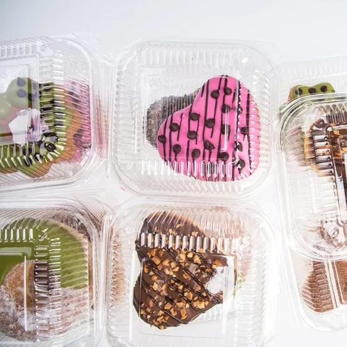 Miniatura 7 de 100 unidades de 5 x 5 pulgadas Clamshell bandeja para llevar recipientes de plástico con bisagras para alimentos, caja de comida desechable
