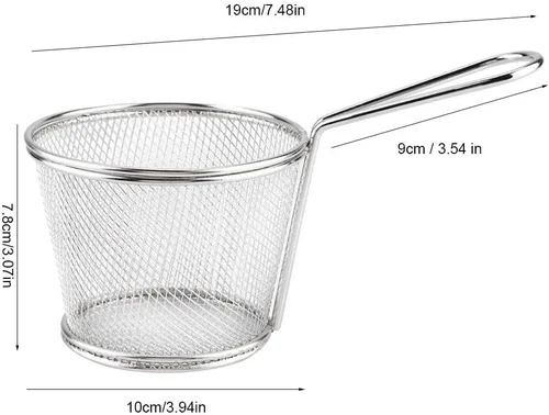 Miniatura 2 de Mini cesta para freír papas fritas, cesta de malla de alambre de acero inoxidable de 4 pulgadas para el hogar, cocina, colador de alimentos, papas