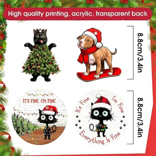 Miniatura 2 de Adornos colgantes de gato para Navidad 2025, Adornos colgantes para árbol de Navidad de gato negro, Está bien, estoy bien, suministros de decoración