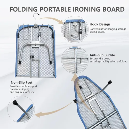 Miniatura 3 de Tabla de planchar plegable de metal con soporte para planchar, tabla de planchar portátil pequeña con cubierta de algodón resistente al calor, mini