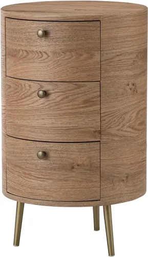 Miniatura 8 de HULALA HOME Mesa auxiliar redonda con 3 cajones de almacenamiento, mesa auxiliar moderna de mediados de siglo con patas de metal, mesa auxiliar