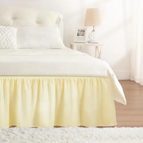 Miniatura 52 de Falda de cama RIMELA envoltura volante elástica que protege contra el polvo con color sólido, resistente a las arrugas y a la decoloración con Blanco