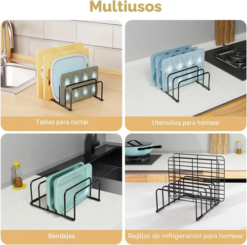 Miniatura 6 de Fikoksol Organizador de Tablas de Cortar y Estante para Bandejas de Hornear, [Paquete de 1] Organizador de Bandejas para Galletas de Metal
