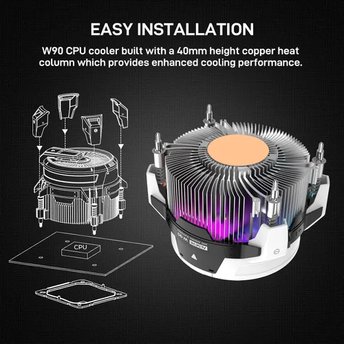 Miniatura 3 de ALSEYE W90 Enfriador de CPU, Enfriador de CPU con Visualización de Temperatura para Caja de PC de Tamaño Pequeño con Potente Ventilador