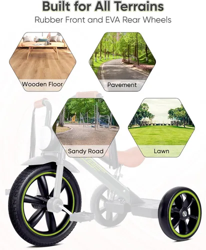 Miniatura 5 de RIDYEE Triciclo para niños de 2 a 5 años, triciclo para 3 años con luz delantera, rueda delantera de goma, manillar suave con serpentinas, asiento