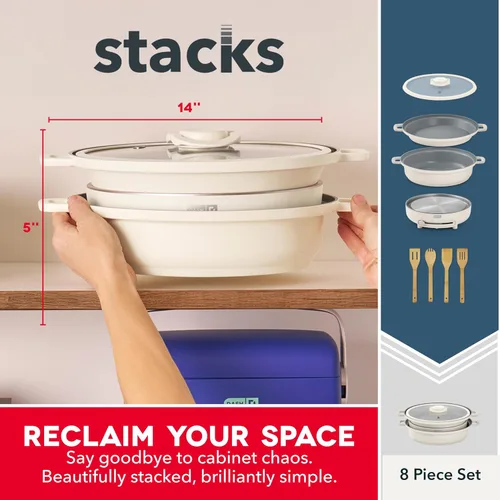 Miniatura 2 de Dash Juego de utensilios de cocina apilables con quemador eléctrico - Cuenta con revestimiento antiadherente de cerámica CleanCoating™ - Piezas