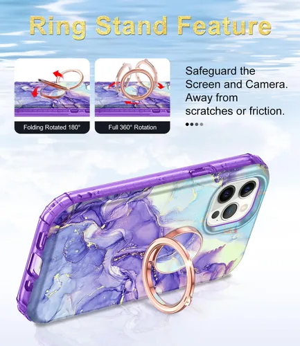Miniatura 5 de Btscase Funda para iPhone 12 Pro Max de 6.7 pulgadas, protector de pantalla integrado con soporte de anillo de 360°, cuerpo completo de doble capa