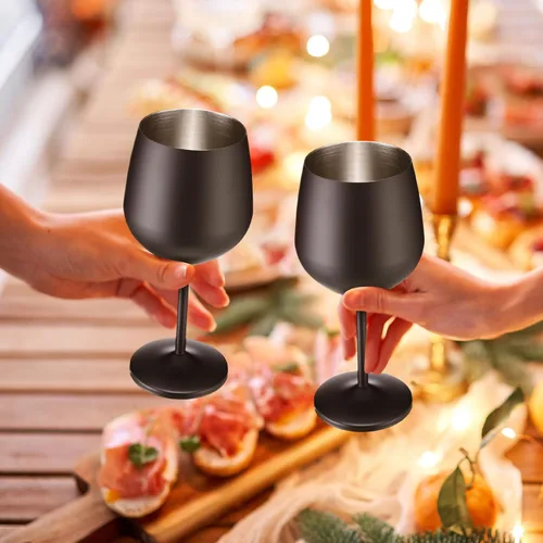 Miniatura 6 de Zopeal Juego de 2 copas de vino de acero inoxidable de 18 onzas, copas de vino irrompibles de metal para acampar al aire libre, viajes, picnic, Negro