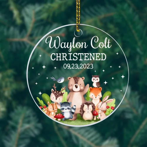 Miniatura 4 de Regalos personalizados de bautizo para niños y niñas, adorno de bautismo para ahijada, ahijado, adorno de bautizo de bosque para bebé, niño, niña