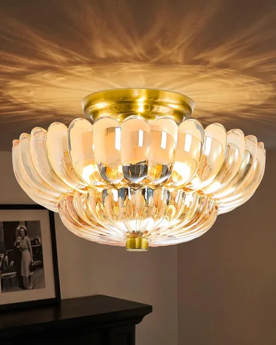 Miniatura 17 de Luces de Techo Semiempotradas Lámpara de Techo de Cristal Marrón Candelabros Base Negra Iluminación Moderna Accesorio de Luz Adecuado para Sala