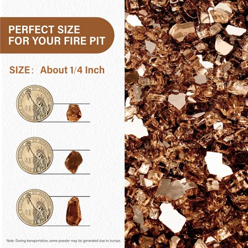 Miniatura 140 de NUPICK Vidrio de Fuego de 5 Libras, Vidrio Brillante para Fogata de 1/2 Pulgada, Roca de Vidrio Templado para Fogata para Propano o Gas Natural