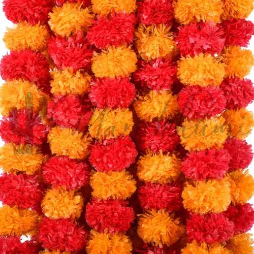 Miniatura 12 de Tira de flores artificiales Marubhumi, 5 unidades de 4,5 pies de largo, flores de caléndulas, guirnalda para decoración Diwali, decoración Amarillo