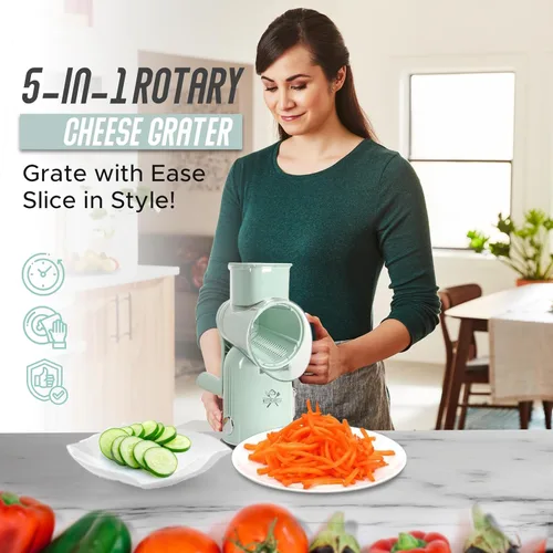 Miniatura 7 de Rallador de queso rotativo 5 en 1 con manivela – Rallador de verduras multifuncional, triturador de nueces y queso – Rallador de alimentos fácil