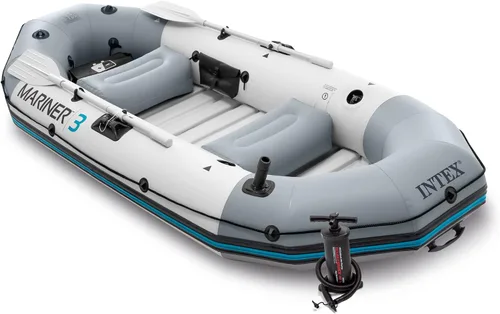 INTEX Mariner Inflatable Boat Series: Includes Deluxe Boat Oars and High-Output Pump – SuperTough PVC – Wear-Resistant Keel – Removable Fishing Rod