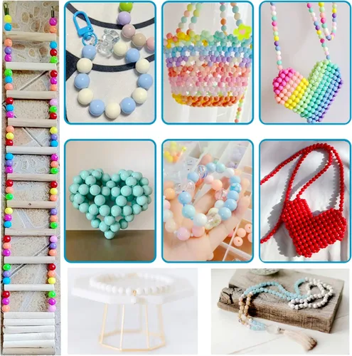 Miniatura 4 de 400 cuentas sueltas redondas de acrílico blanco con agujero de 0.067 in, cuentas a granel de 0.315 pulgadas para pulseras, collares, aretes