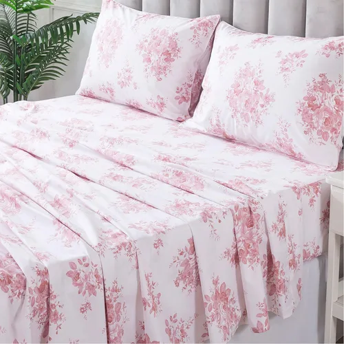 Miniatura 21 de FADFAY Juego de sábanas de cama con estampado floral amarillo, de algodón, tamaño King, suaves, transpirables, estilo Shabby Coquette, con bolsillo