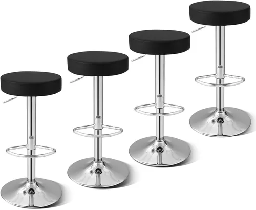 Miniatura 11 de WATERJOY Taburetes de barra redondos ajustables, taburete de bar giratorio de Seat de la PU con reposapiés