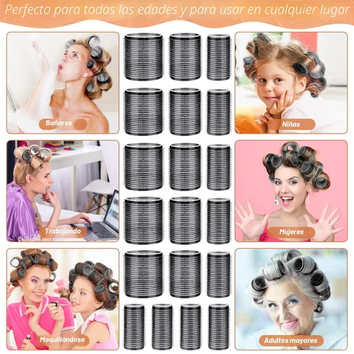 Miniatura 4 de Rodillos rizadores de cabello para mujer, 24 unidades, sin calor, con 12 clips, 4 tamaños (Jumbo Grande, Mediano, Pequeño), Rodillos de pelo