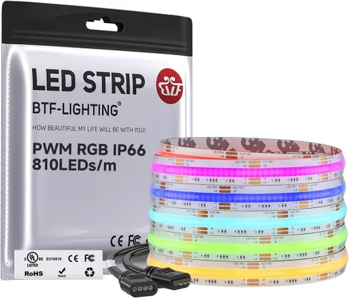 Miniatura 11 de BTF-LIGHTING FCOB COB - Tira de luz LED RGB con certificación UL, 810 LEDs/m de alta densidad flexible que cambia de color, DC12V 9.8 pies y 0.394