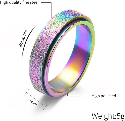 Miniatura 2 de WLPCIV Anillo de ansiedad para mujeres y hombres, anillo giratorio de acero inoxidable, anillos de arena con acabado con purpurina para aliviar