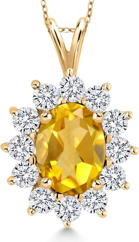 Miniatura 198 de Gem Stone King Collar con piedra natal ovalada de plata chapada en oro amarillo de 18 quilates, ovalado de 0.315 x 0.236 in, collares con colgante