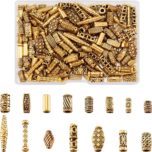 Miniatura 32 de Craftdady 300 piezas Cuentas espaciadoras de aleación tibetana dorada antigua 30 estilos surtidos Cuentas de columna poligonal asimétrica, cuentas