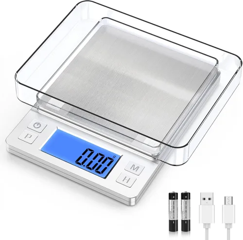 Miniatura 8 de BOMATA Báscula digital pequeña de 0.00 oz, recargable por USB, báscula de joyería mejorada de 2.2 lbs con función de visualización y retención más