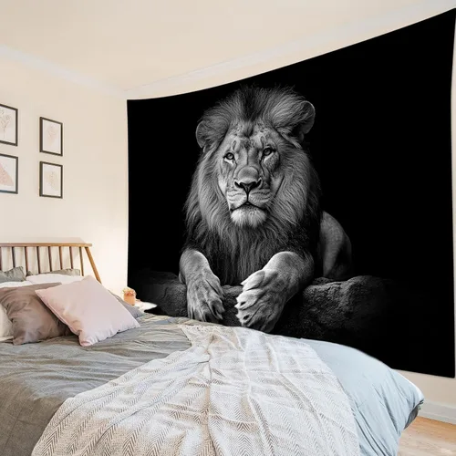 Miniatura 16 de HVEST Tapiz de pared de lobo para colgar en la pared, tapiz de animales salvajes, lobos aullidos en tapices nevados, escena de nieve de invierno
