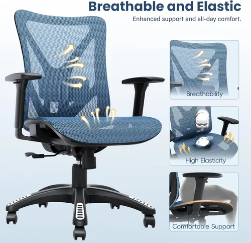 Miniatura 9 de Silla de oficina ergonómica, sillas de escritorio de malla para computadora con soporte lumbar ajustable, reposabrazos 3D, función de inclinación