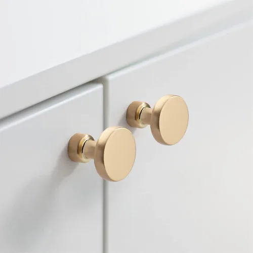 Miniatura 3 de Amerdeco - Paquete de 10 pomos de cocina de latón cepillado para armarios con un solo orificio, tiradores redondos dorados para cajones, pomos