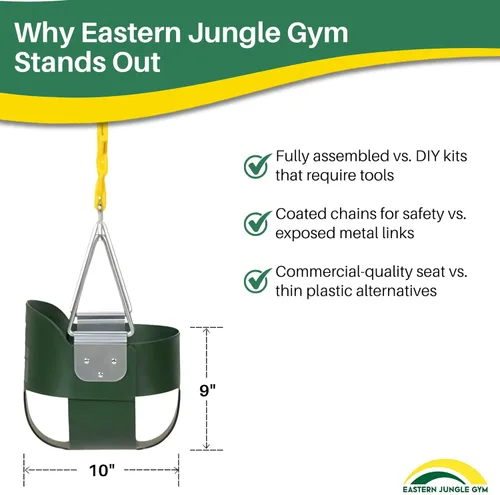 Miniatura 5 de Eastern Jungle Gym Asiento de columpio tipo cubeta para niños pequeños, cadenas cubiertas, ensamblado Verde