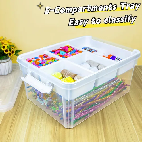 Miniatura 2 de Creahaus - Caja de almacenamiento de plástico de 17 cuartos de galón con bandeja extraíble, organizadores y almacenamiento duraderos