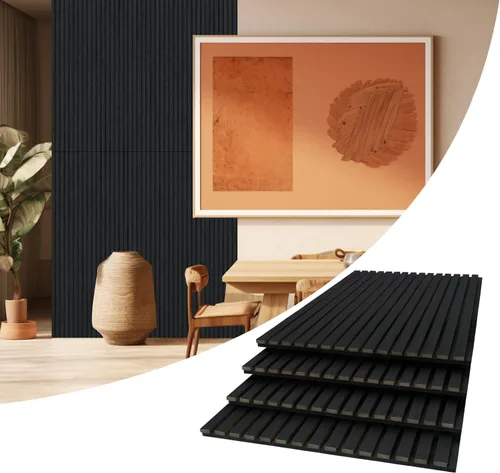 AKUMAX Paquete de 4 paneles acústicos, listones de madera para pared y techo, paneles de espuma acústica de 96 x 24 pulgadas, paneles de pared 3D de
