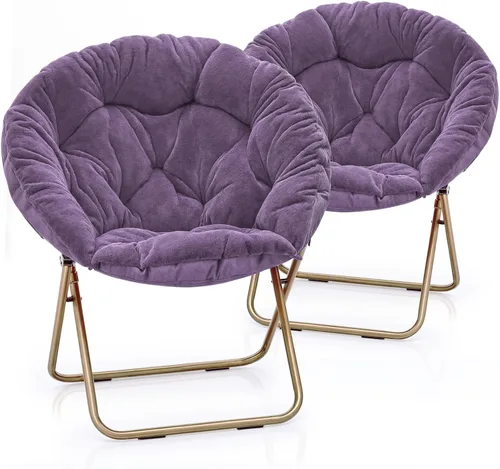 Miniatura 15 de MoNiBloom Silla redonda plegable de piel sintética para dormitorio, sala de estar, dormitorio, marco de metal plegable, de gran tamaño, cómoda