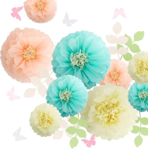 Miniatura 11 de Fonder Mols Papel de seda con mariposas y hojas de olivo para bodas, baby shower, cuarto de bebé, decoración de fiestas y eventos, pompones Amarillo