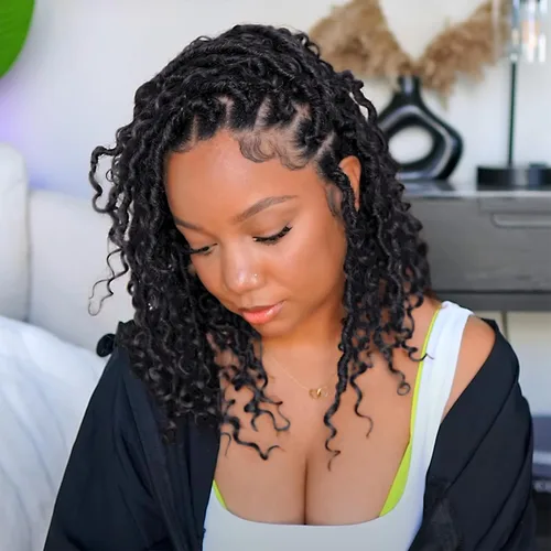 Miniatura 26 de Goddess Locs - Cabello de ganchillo de 8 pulgadas, 6 paquetes de rastas sintéticas de cabello de ganchillo para mujeres negras, cabello suave 1b