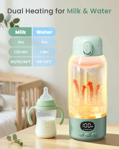 Miniatura 4 de Portable Bottle Warmer - Dual Heating Modes for Breast Milk & Water, 17 Ounces, Fast Heating, Long Lasting Battery, Ideal for Travel, Outdoor, Baby