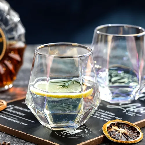 Miniatura 3 de BACLIFE Juego de 6 copas de vino sin tallo sopladas a mano, copas de vino tinto de cristal de 10 onzas, vasos de bebida iridiscentes de primera