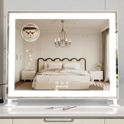 Miniatura 21 de ANYHI Hollywood Espejo de maquillaje con luces, espejo grande iluminado para tocador, espejo de escritorio/pared con luces, pantalla táctil