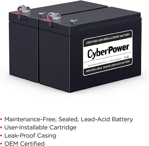 Miniatura 3 de CyberPower RB1270X2C - Cartucho de batería de repuesto para UPS, sin mantenimiento, instalable por el usuario, 12V/7Ah