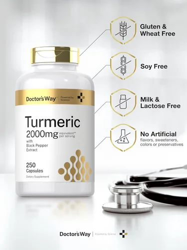 Miniatura 5 de Doctor's Way Suplemento de curcumina de cúrcuma 250 cápsulas con extracto de pimienta negra 95% curcuminoides Complejo sin OMG, sin gluten