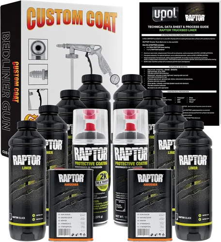 Miniatura 9 de Kit de revestimiento U-Pol Raptor de 4 cuartos - Kit de revestimiento en aerosol de uretano negro para plataforma de camión con pistola